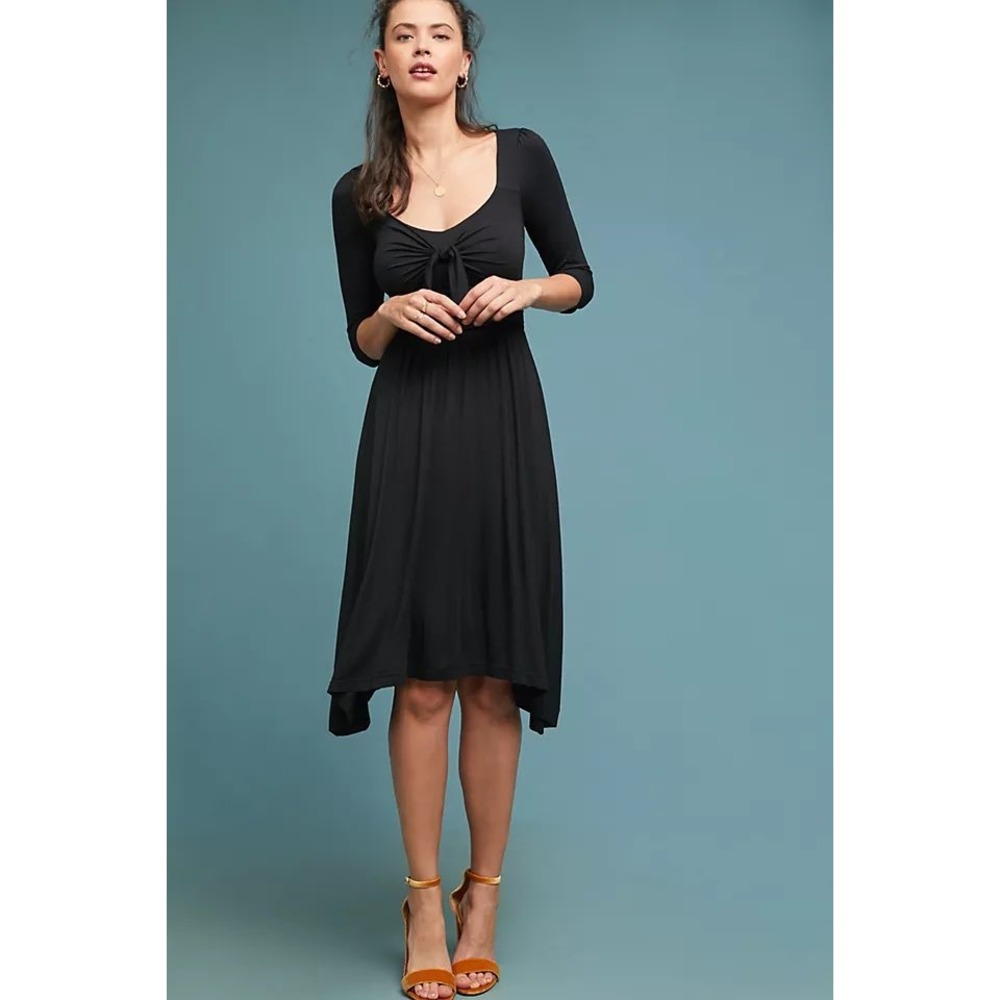 Maeve Anthropologie Forever Sweetheart Dress Small Black Stretch Midi Minimalist